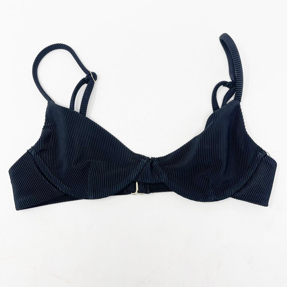 Beach Riot XSmall Black Camilla Bikini Top Ribbed Balconette Underwire Unpadded